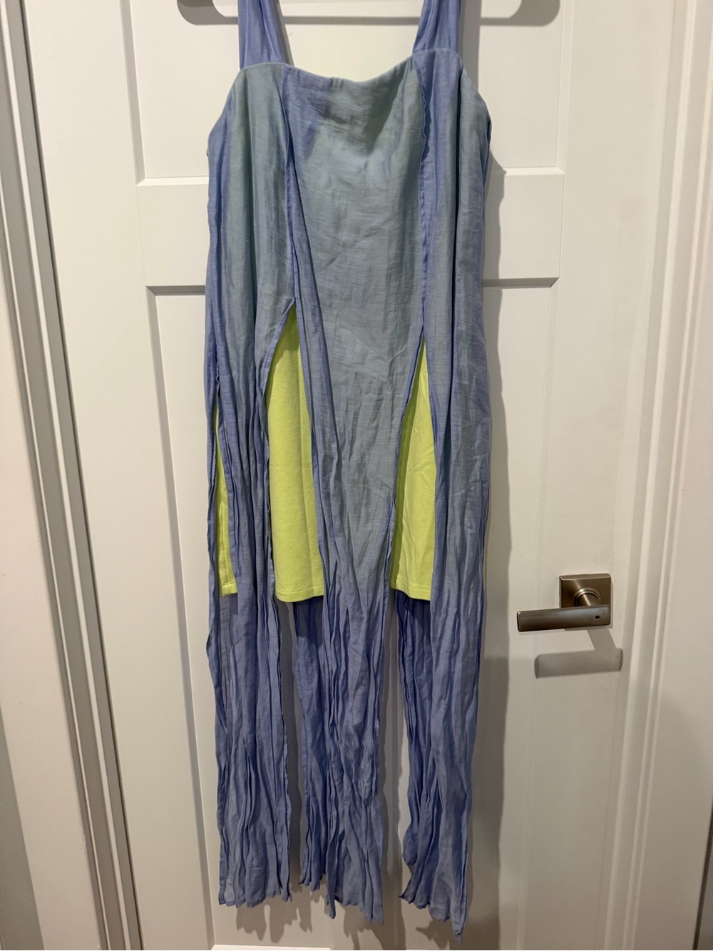 Anthropologie Lavender Blue and Lime Green Layered Fringe Dress